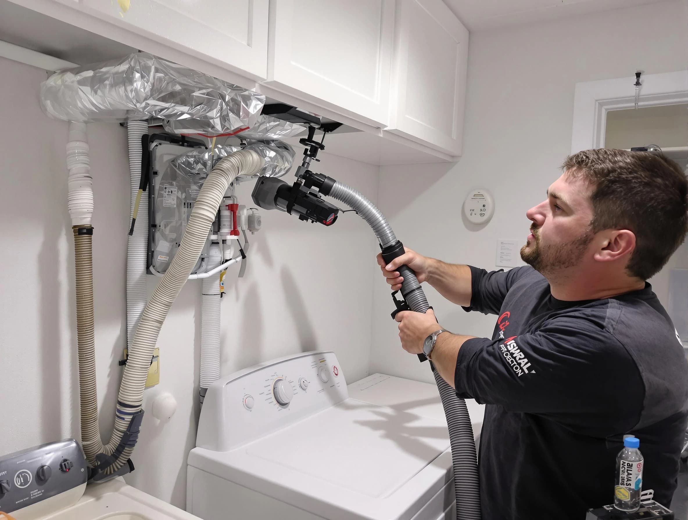 Dacono Dryer Vent Cleaning certified technician performing safety-focused gas dryer vent cleaning in Dacono