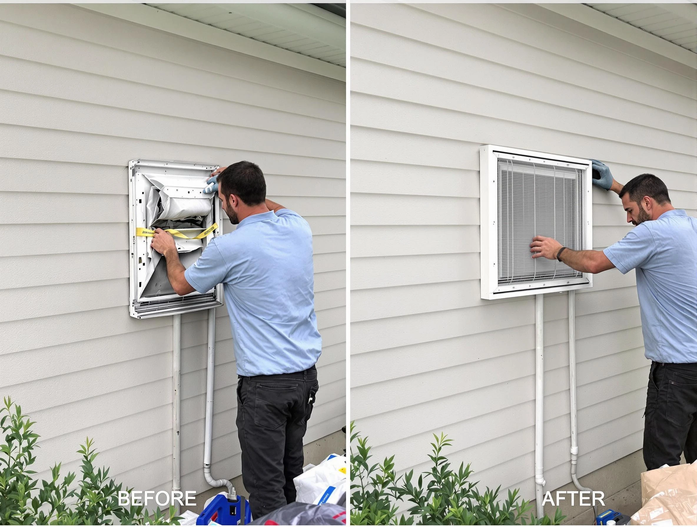 Dacono Dryer Vent Cleaning technician installing high-quality dryer vent cover at a residential property in Dacono